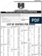 Notice of Voter Registration: List of Centres Per Ward