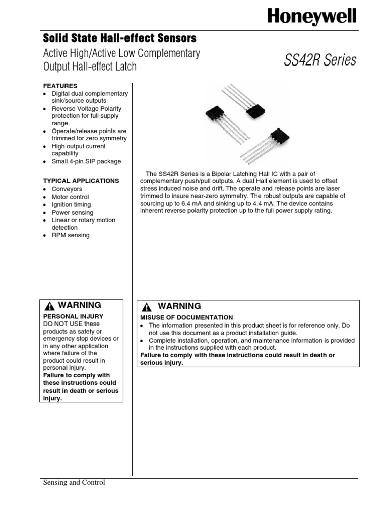 SS42R Series Active High/Active Low Complementary Output HallEffect