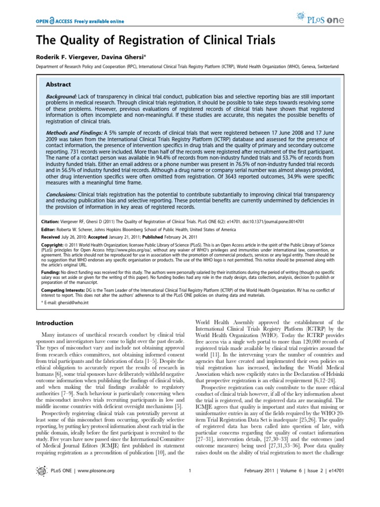 The Quality of Registration of Clinical Trials | PDF | Clinical Trial ...