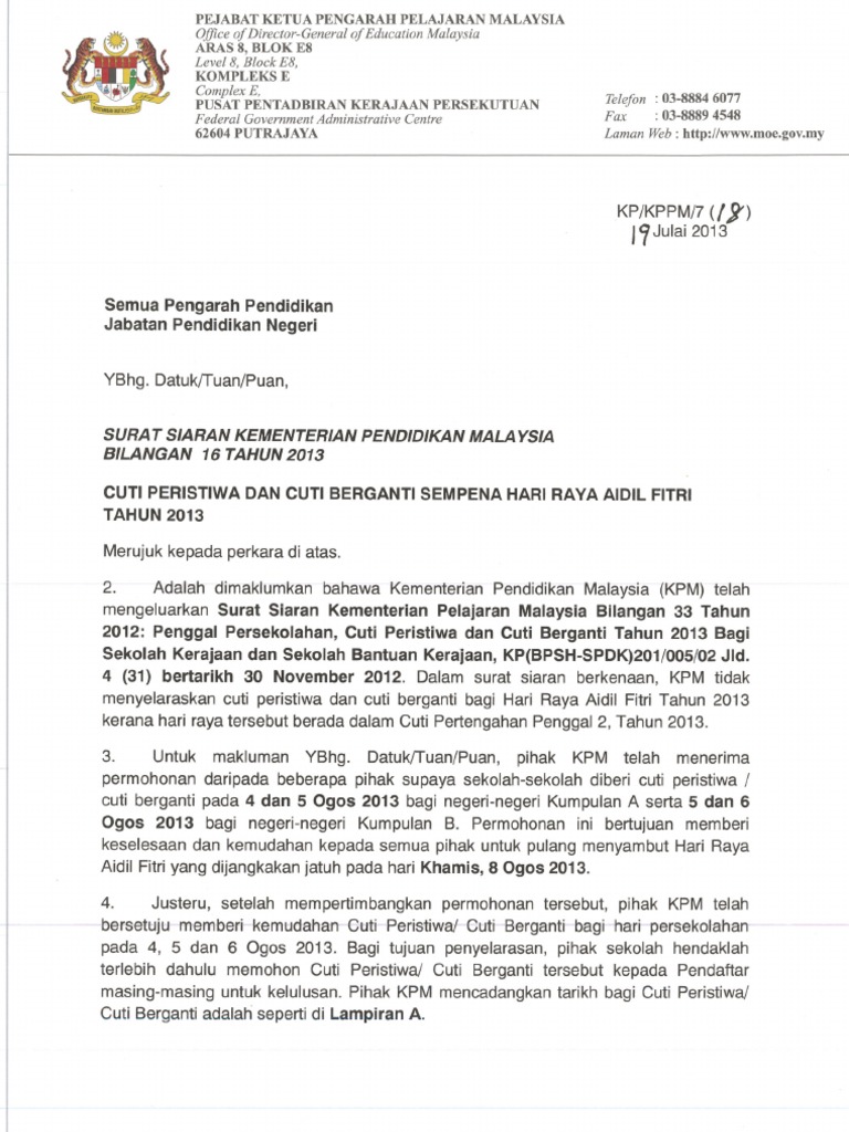 Surat Siaran Cuti Hari Raya Pdf