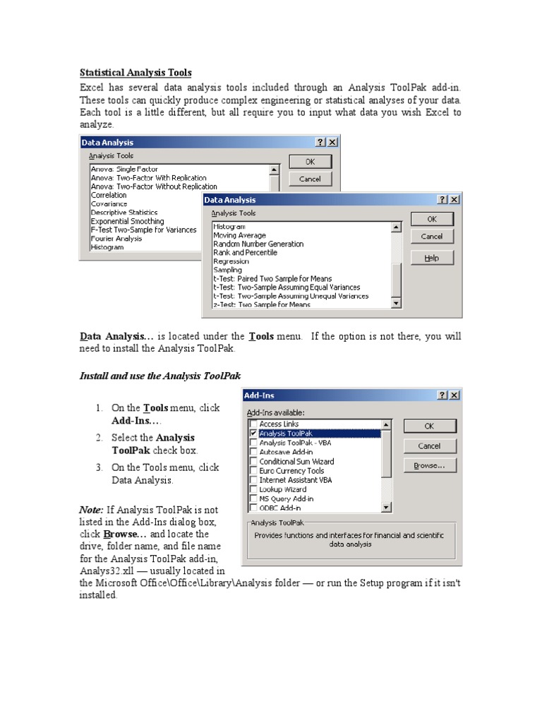 Using Excel's Analysis ToolPak | PDF | Errors And Residuals ...