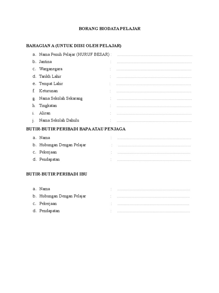 Contoh Biodata