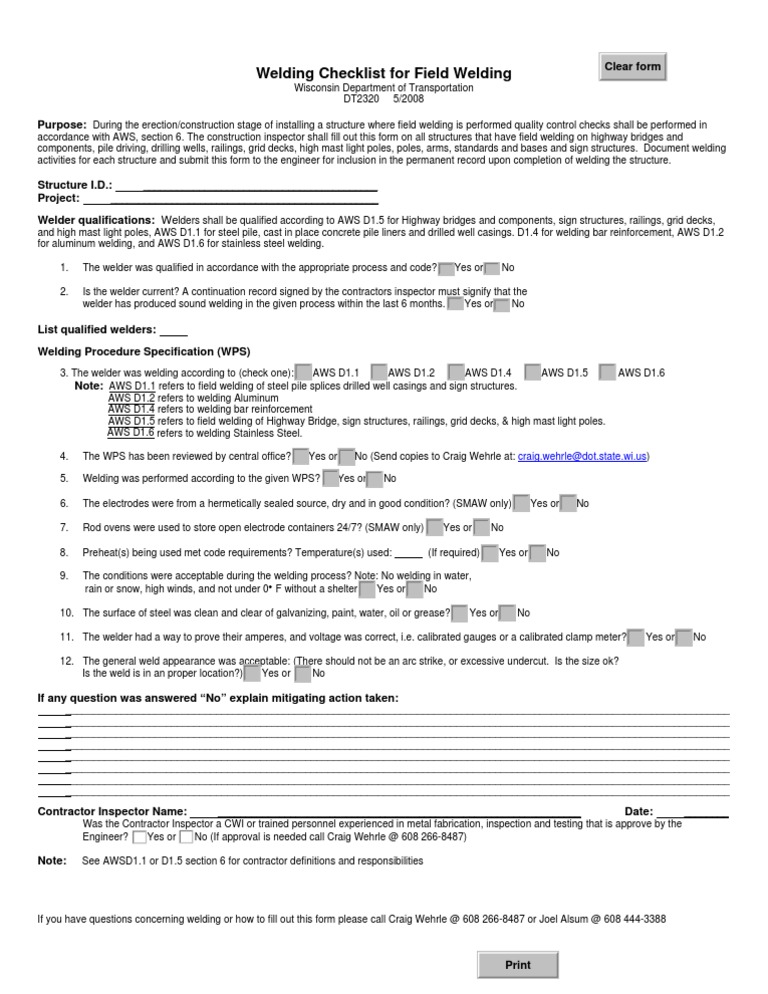 Welding Checklist for Field Welding Welding Deep Foundation Free