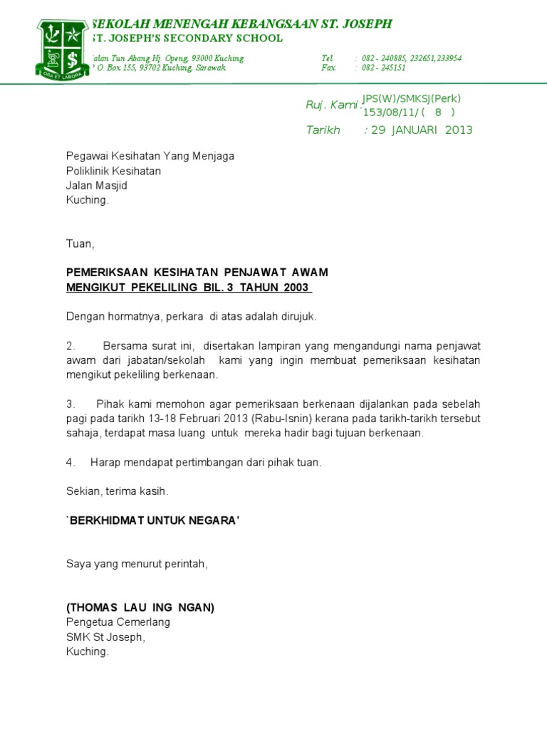 Contoh Surat Akaun Berkanun Doktor