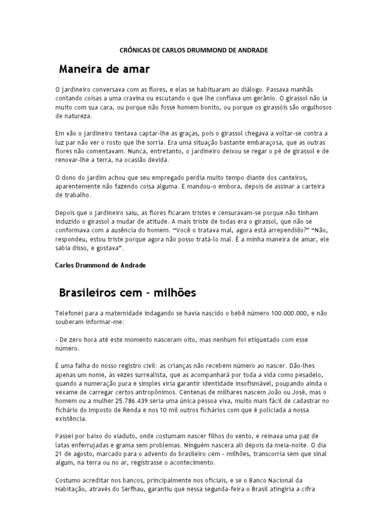 CRÔNICAS DE CARLOS DRUMMOND DE ANDRADE.docx Brasil Amor