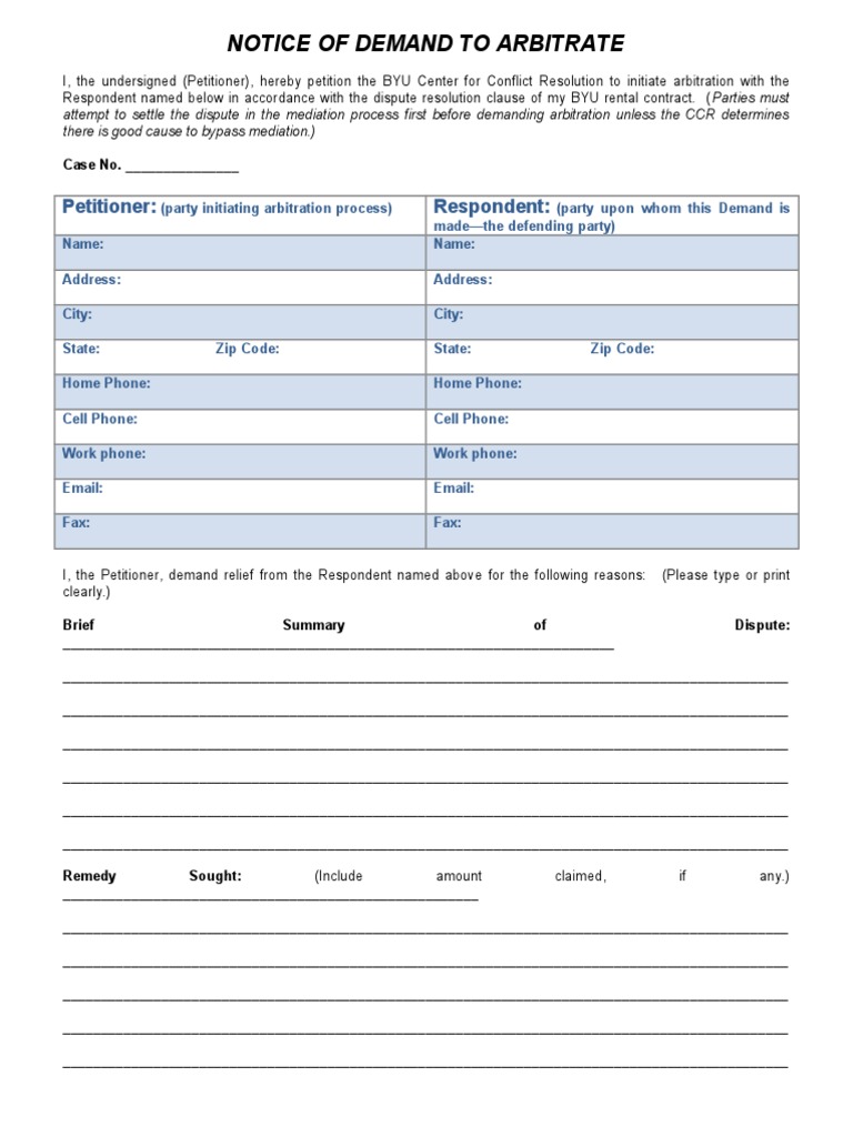 BYU Arbitration Demand Notice Template | PDF
