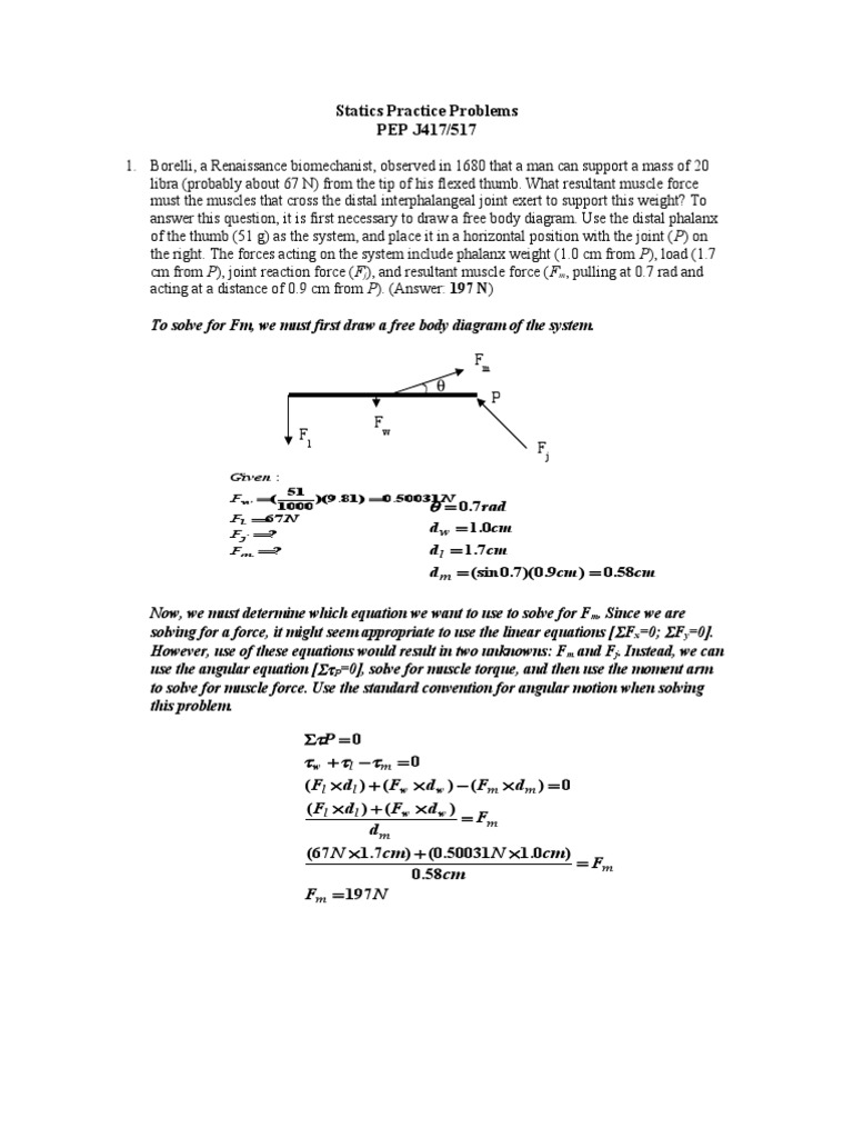 Statics Practice Problems - Solutions | Torque | Force