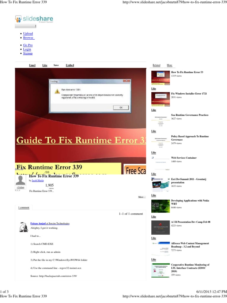 How to Fix Runtime Error 339 Windows Registry Computer Virus