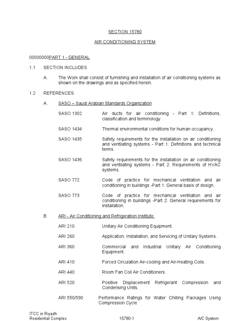 Air Conditioning System Specifications | PDF | Air Conditioning | Hvac