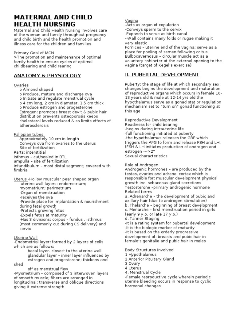 Maternal and Child Health Nursing Guide | PDF | Menstrual Cycle ...