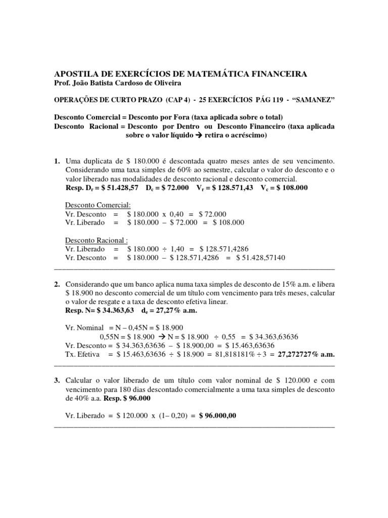 Exercícios de Matemática Financeira | PDF