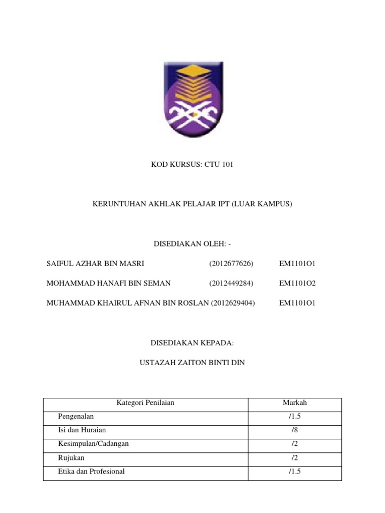 Assignment Keruntuhan Akhlaq Dalam Kalangan Pelajar Ipt Pdf