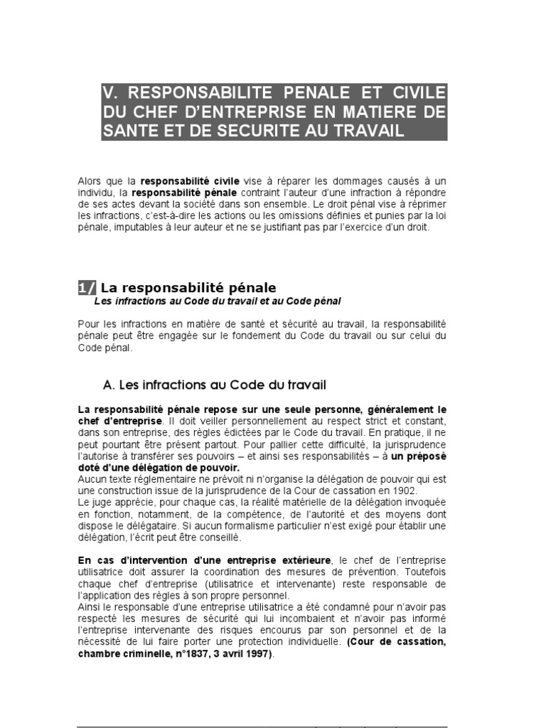 Responsabilité pénale et civile en entreprise | PDF | Loi criminelle ...