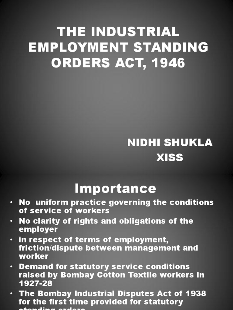 The Industrial Employment Standing Orders Act, 1946 PDF Employment