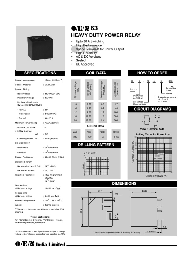 Heavy Duty Power Relay: Specifications How To Order Coil Data | PDF