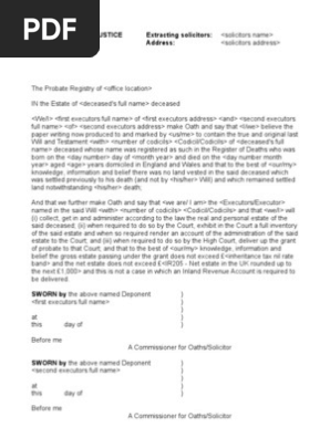 Probate oath template (England & Wales)