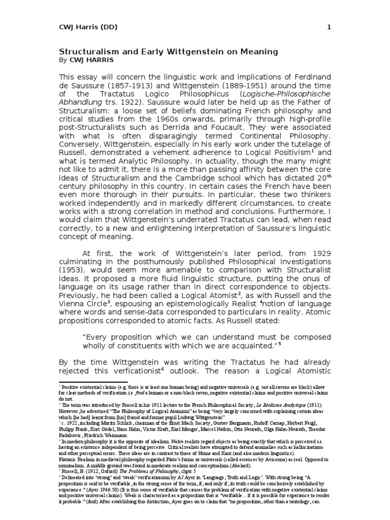 Structuralism and Early Wittgenstein On Meaning PDF Philosophical