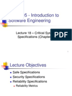 SWE 205 - Introduction To Software Engineering: - Critical System Specifications (Chapter 9)