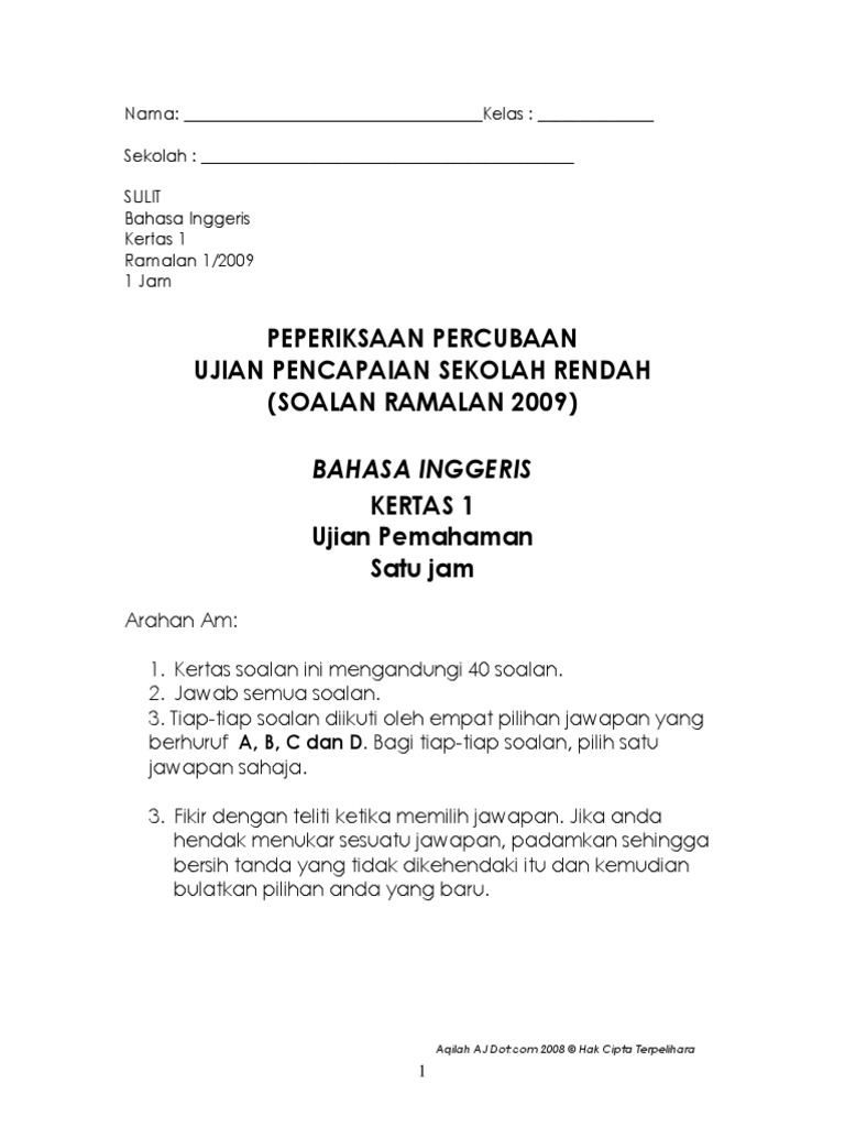 UPSR BI Soalan Ramalan  Homework