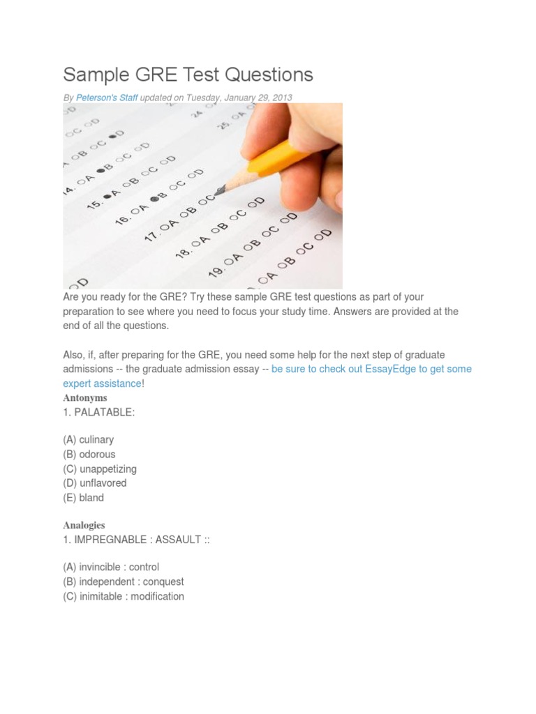 Sample GRE Test Questions.docx | Graduate Record Examinations | Cognition