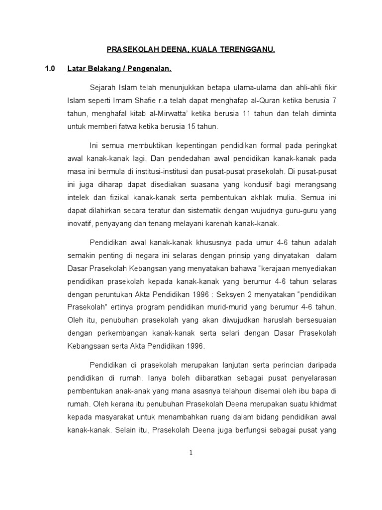 Contoh Tugasan Kertas Kerja Penubuhan Prasekolah Pdf