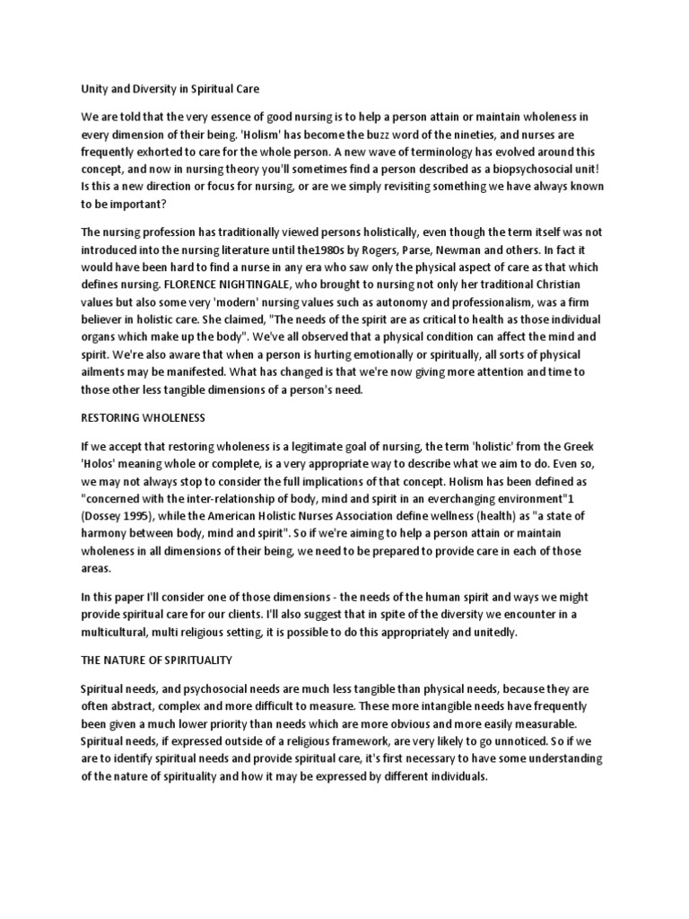 Unity and Diversity in Spiritual Care | PDF