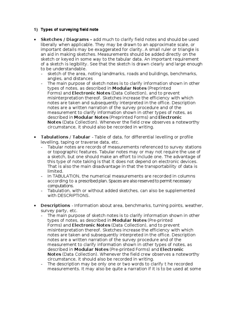 Types of Surveying Field Note Surveying Science