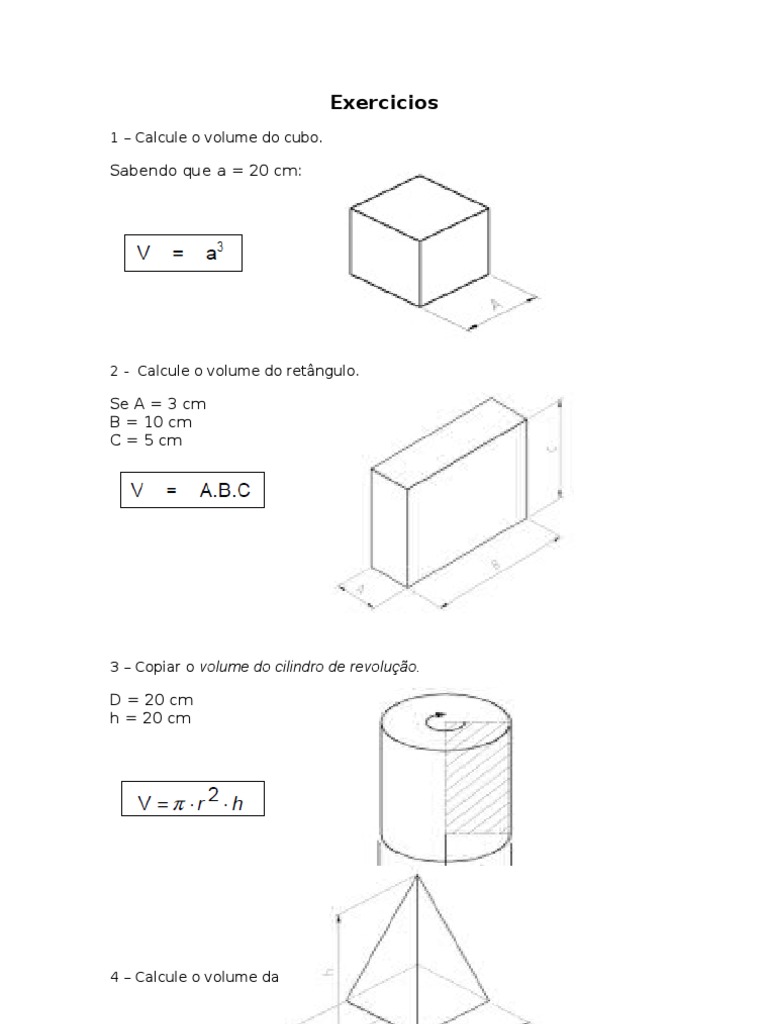 Exercícios de Cálculo de Volume | PDF