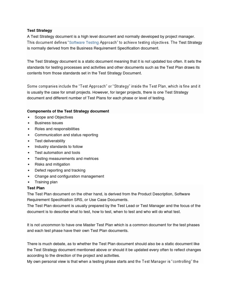 Test Strategy vs. Test Plan Overview | PDF | Strategic Management ...