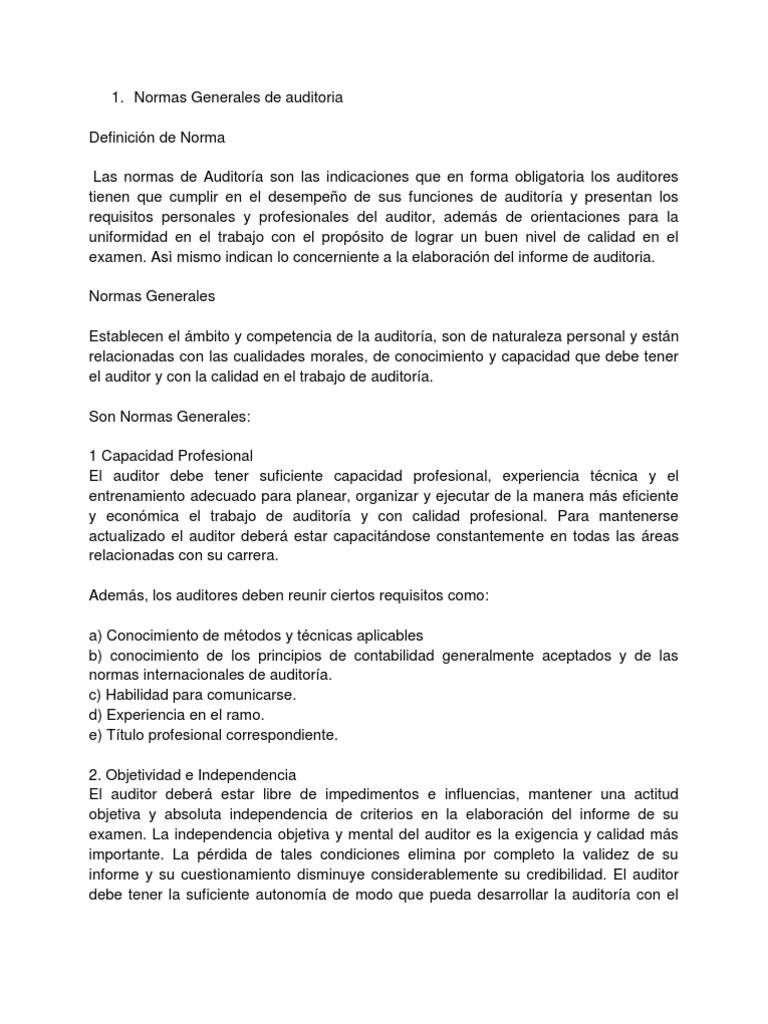 Normas Generales de Auditoría Interna | PDF | Auditoría financiera ...