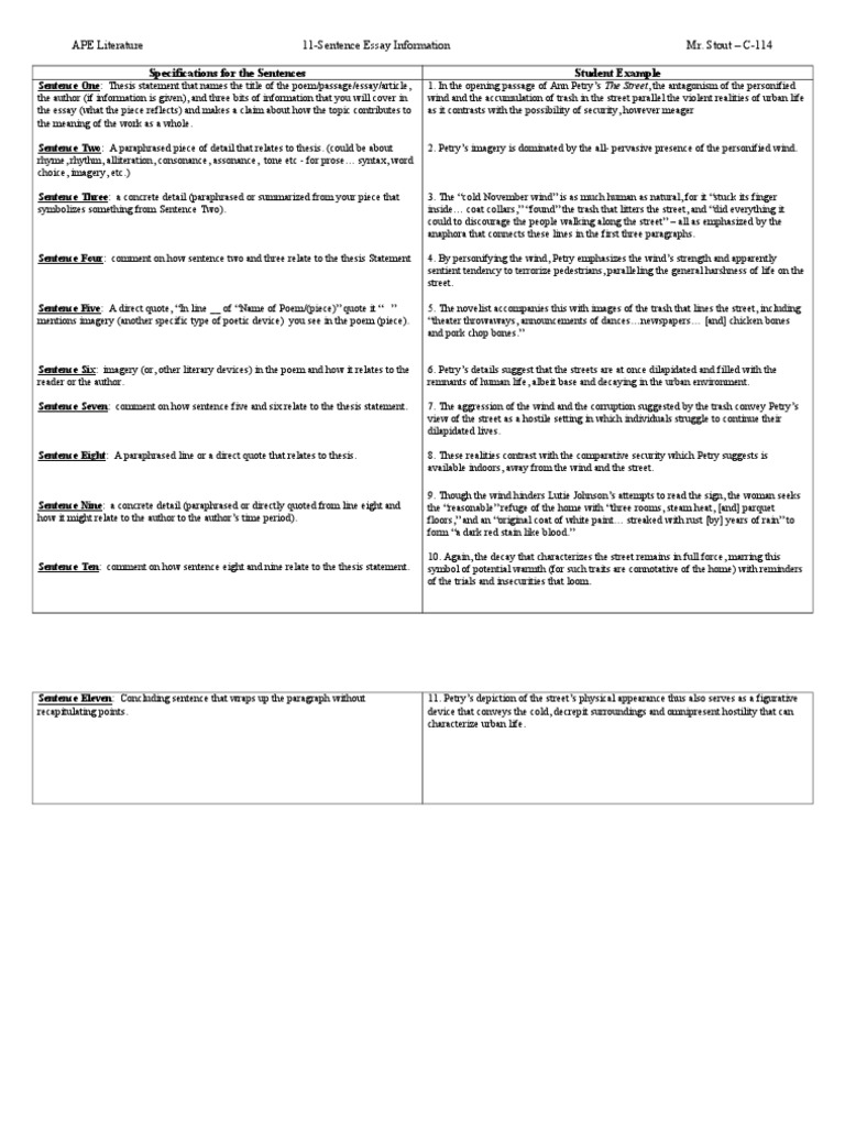 Write An Essay in 11 Sentences | PDF | Essays | Poetry