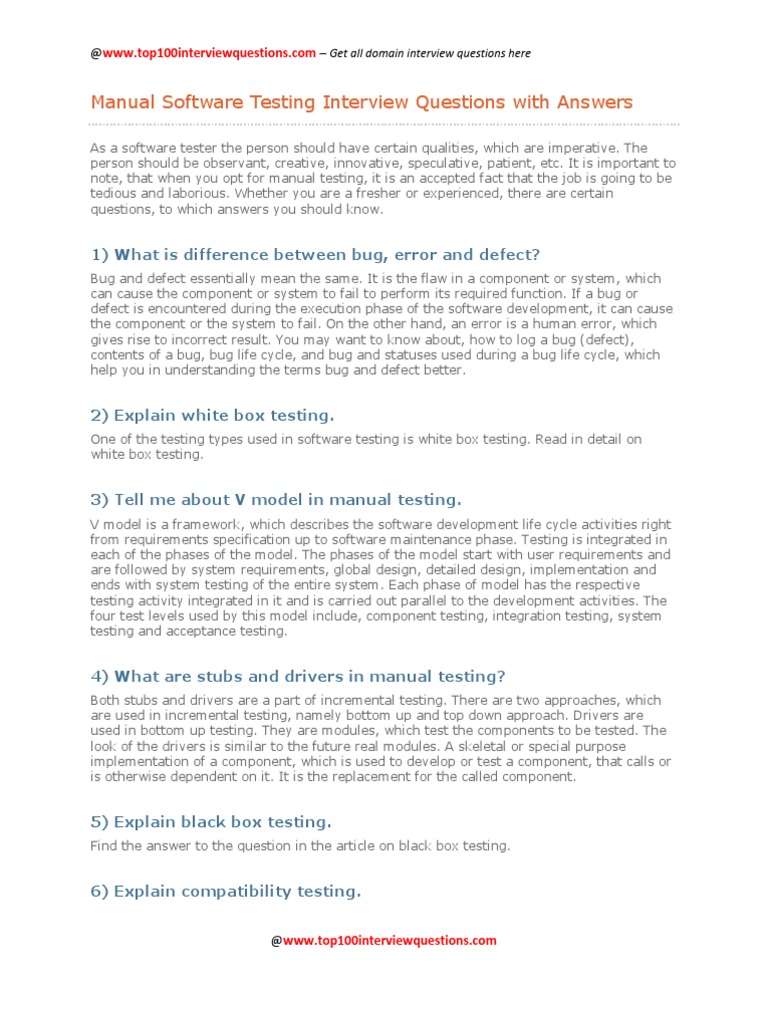 Manual Software Testing Interview Questions With Answers | PDF ...