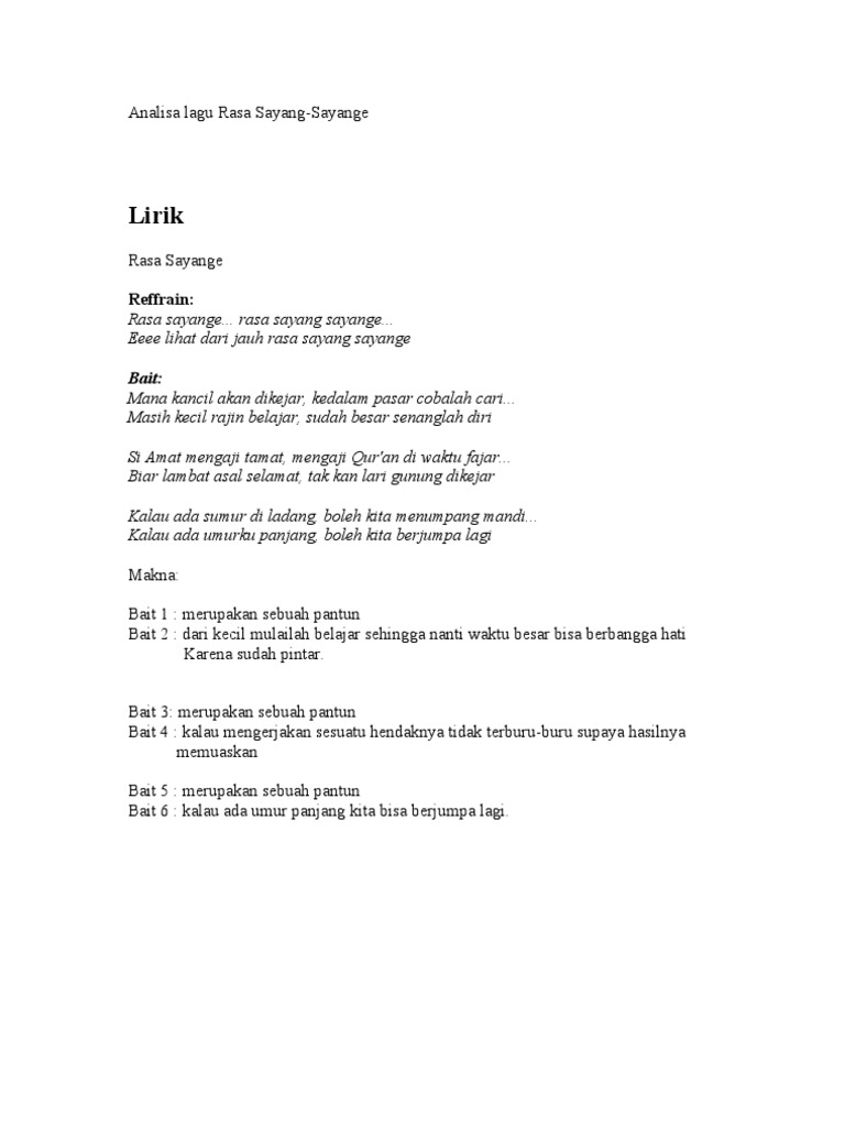 Analisa Lagu Rasa Sayang Pdf