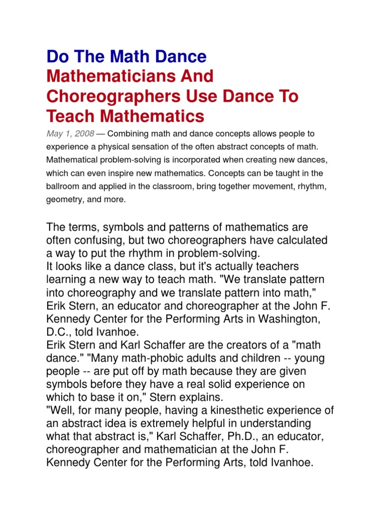 Mathematicians and Choreographers Use Dance To Teach Mathematics | PDF