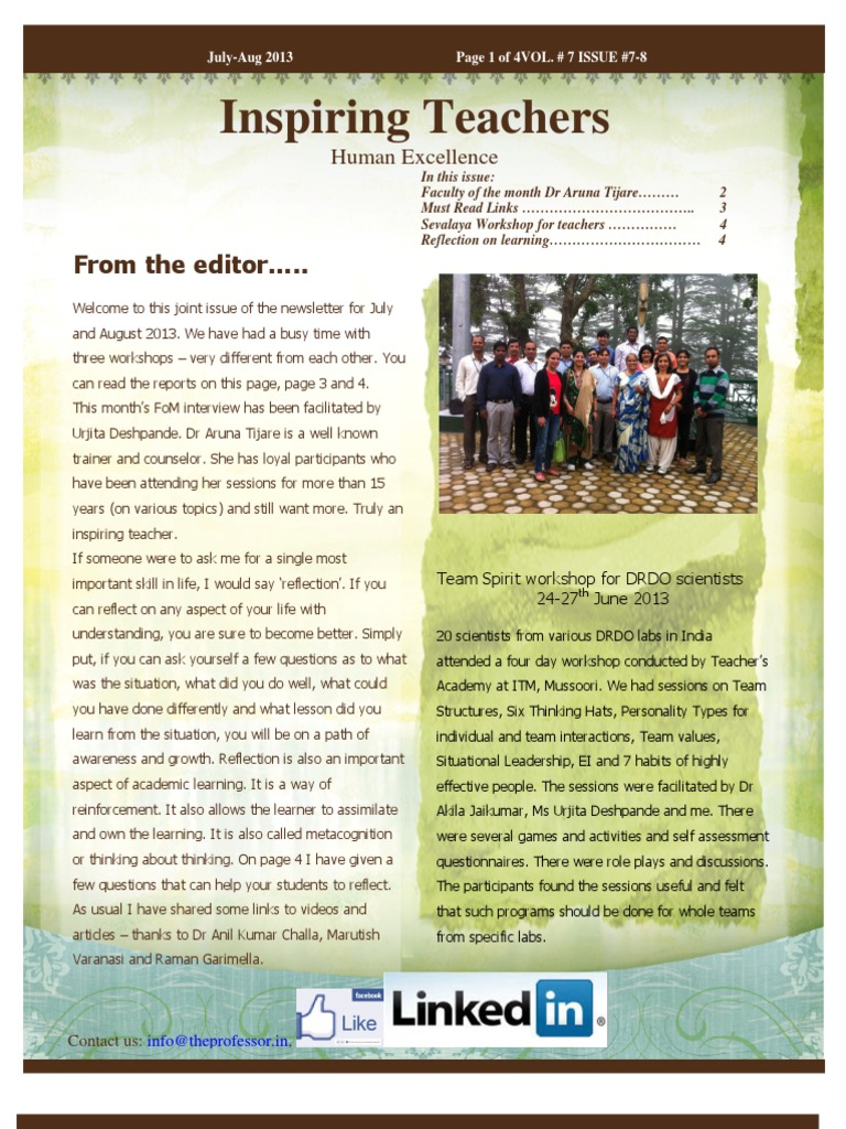 Inspiring Teachers July Aug 2013 | PDF | Meditation | Leadership