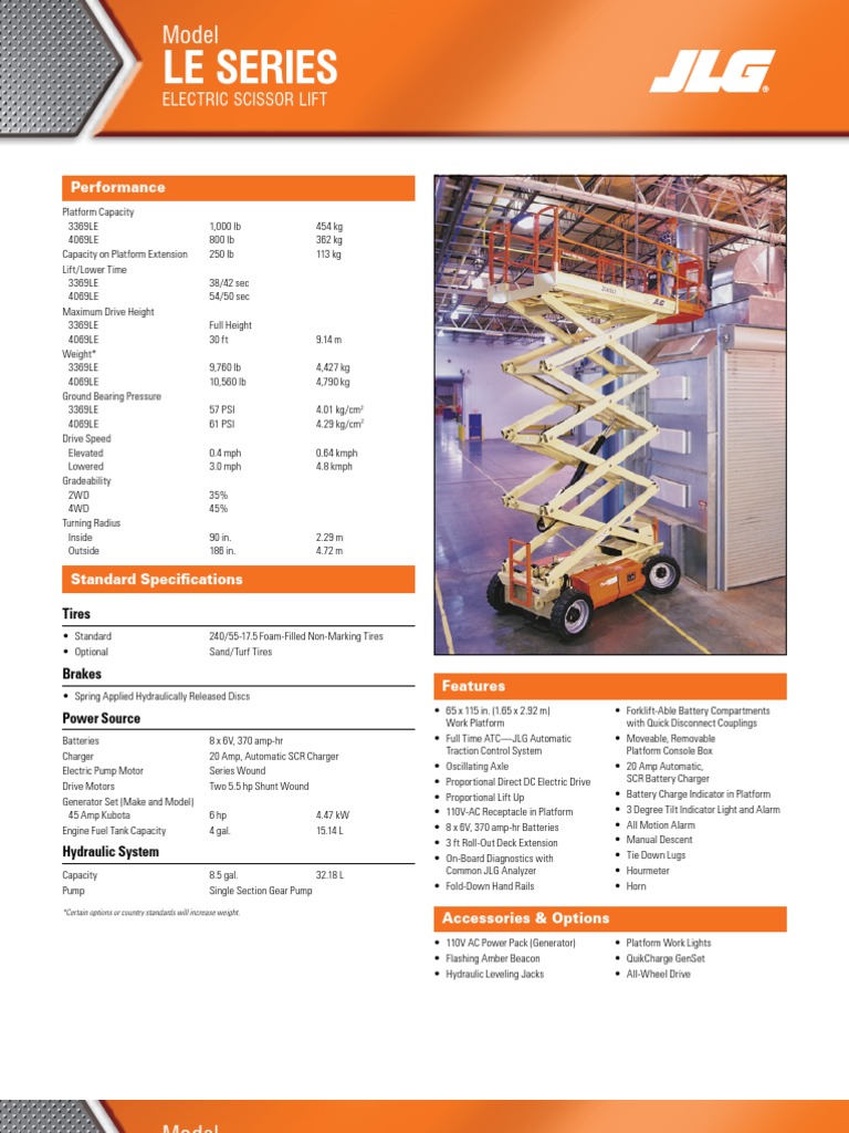 LESeries Electric Scissor Lifts Spec Sheet PDF Elevator Forklift