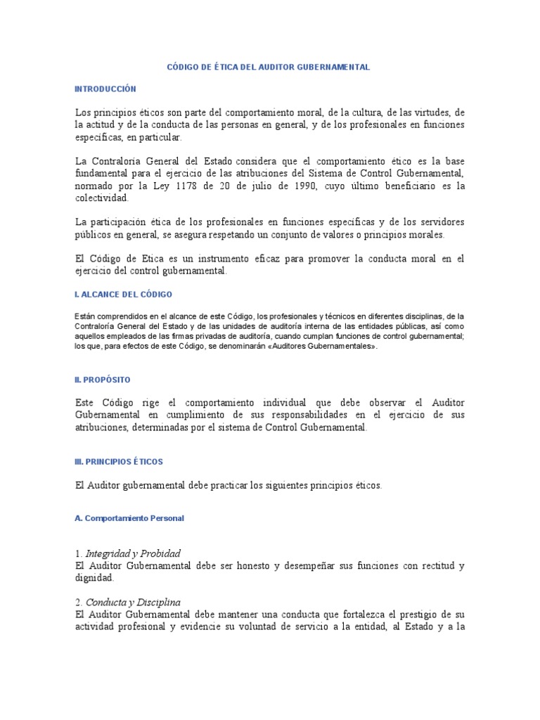 Código de Ética del Auditor Gubernamental | PDF | Contralor | Gobierno