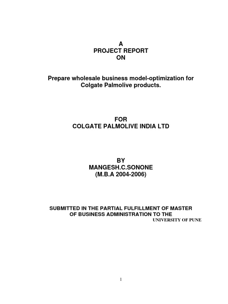 Prepare Wholesale Business Model-Optimization For Colgate Palmolive Ind ...