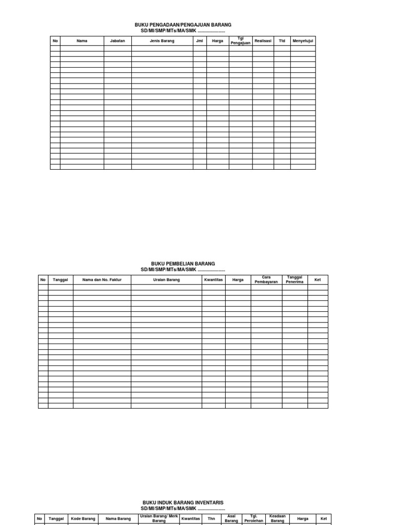 Format Administrasi Sekolah Inventaris Barang