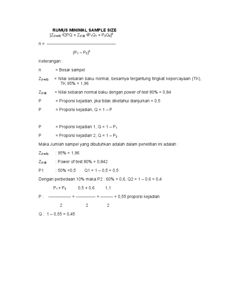 Rumus Ukuran Sampel Minimal | PDF