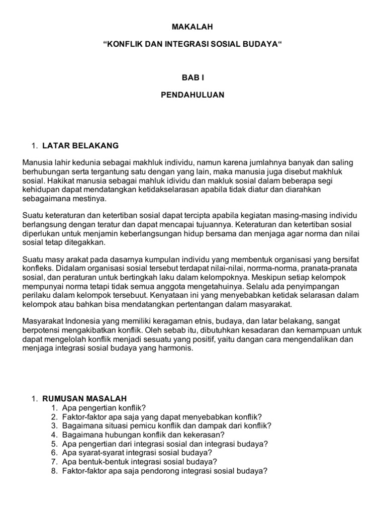 Konflik Dan Integrasi Sosial Budaya