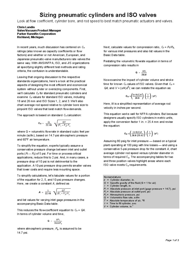 Sizing Pneumatic Cylinders and ISO Valves PDF Pressure Valve