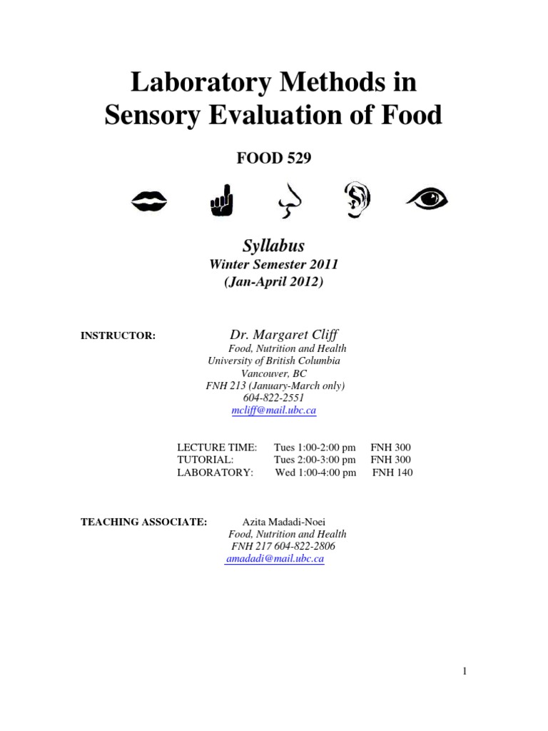 Sensory Evaluation Methods Course Syllabus | PDF | Perception | Odor