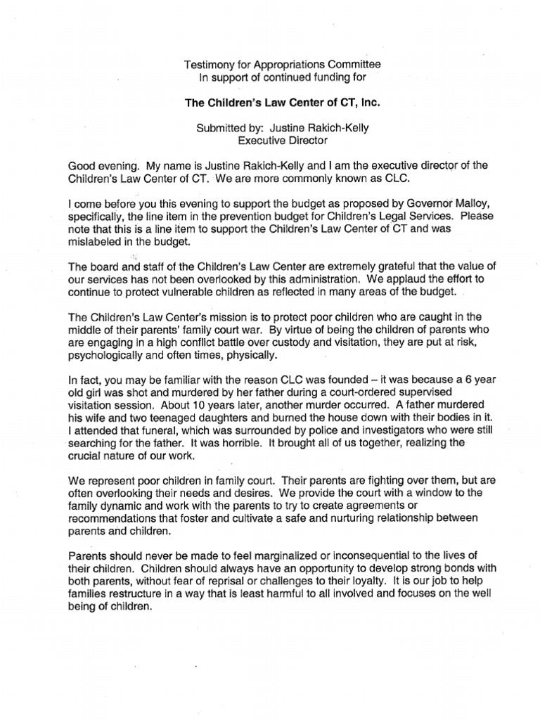 Question About the Children's Law Center's Reports Child Custody