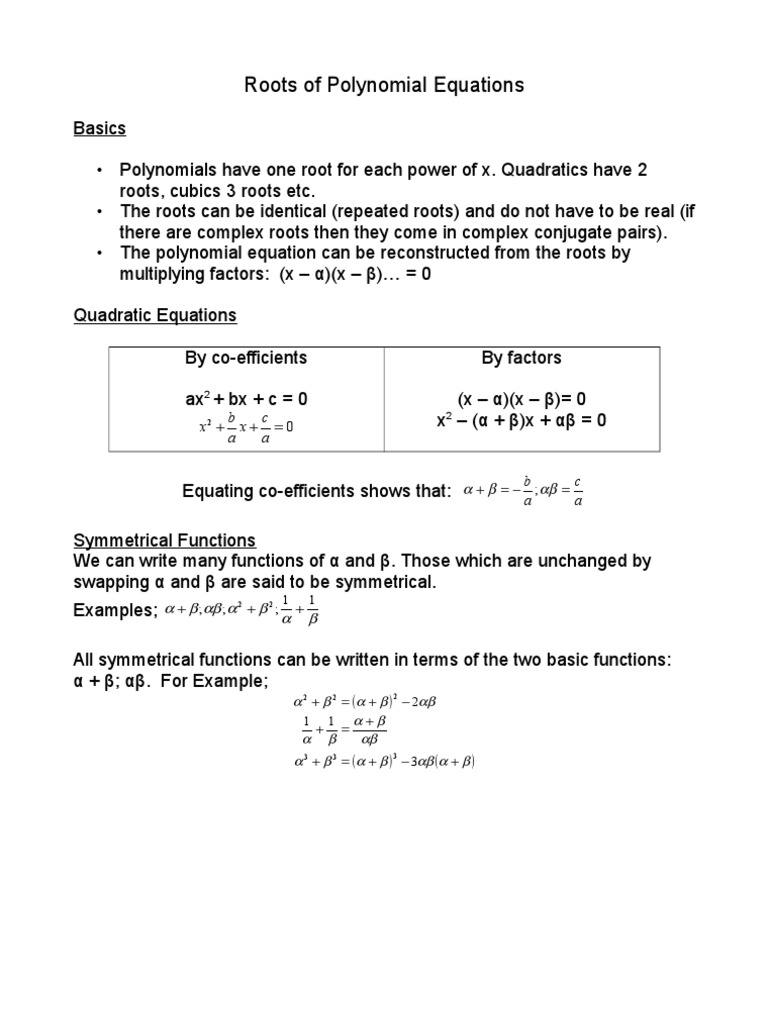 Roots of Polynomial Equations-1 | PDF