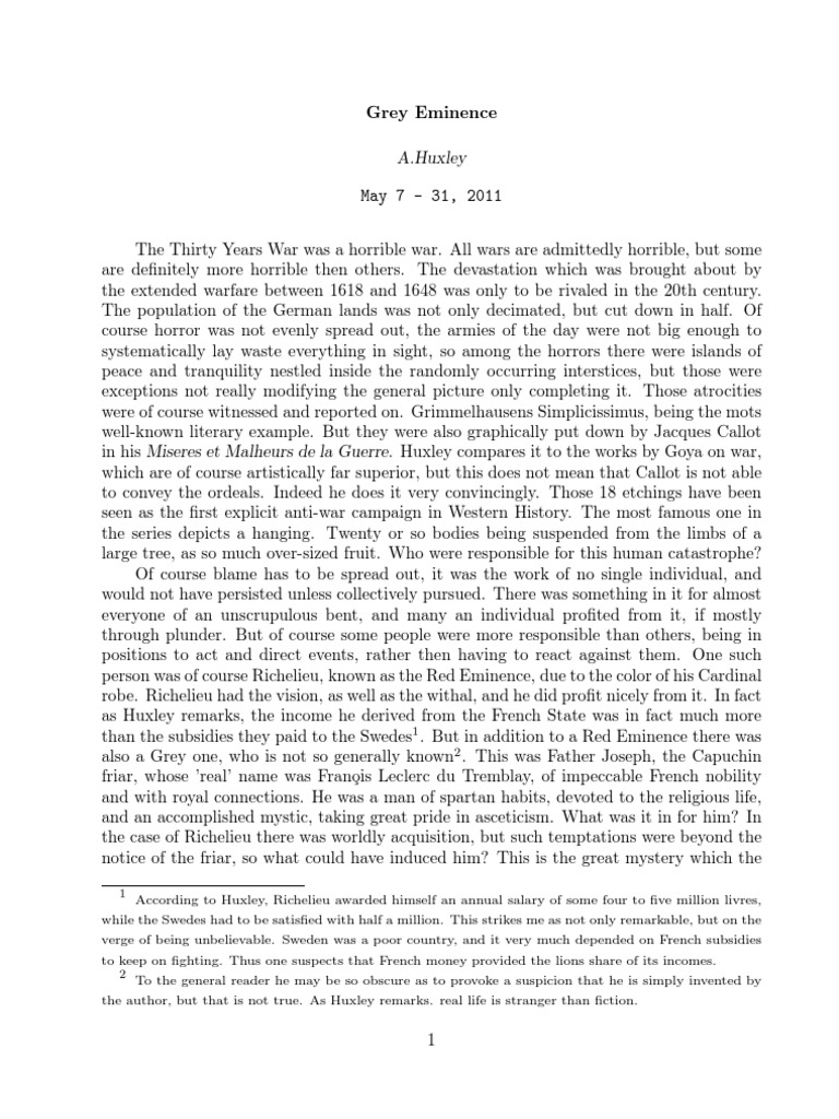 Grey Eminence Huxley PDF Religion And Belief Unrest