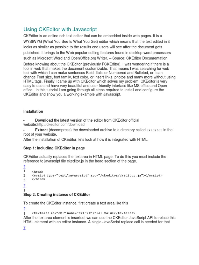 Integrating CKEditor with JavaScript | PDF | Java Script | Html