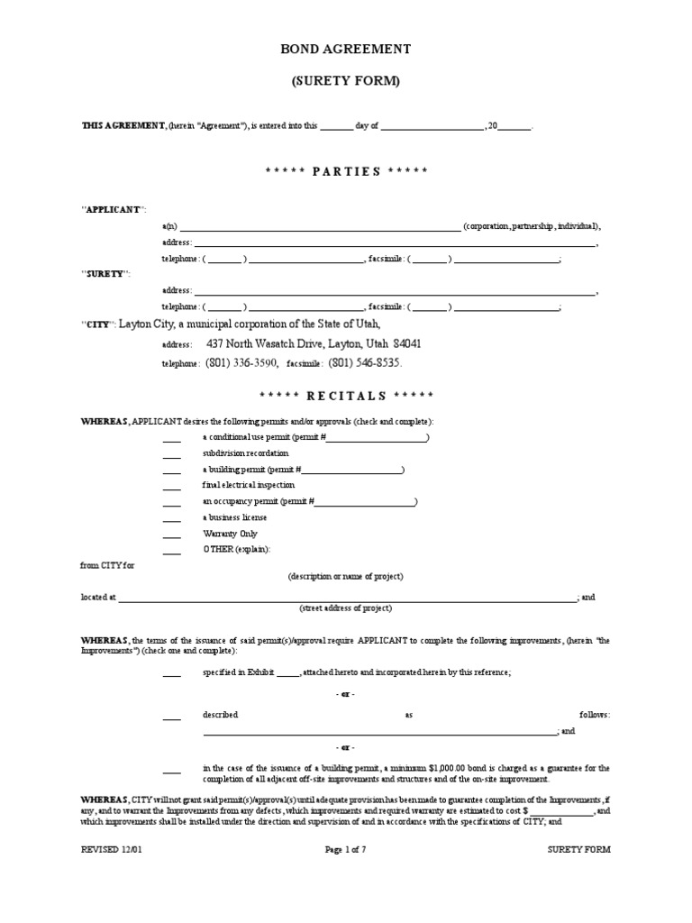 Surety Form PDF Surety Bond Guarantee