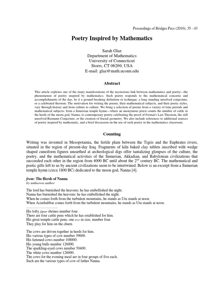 Poetry Inspired by Mathematics | PDF | Conjecture | Calculus