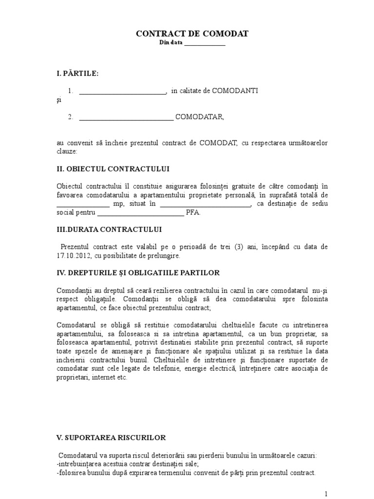 Contract De Comodat Pfa